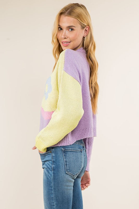 DAISY JACQUARD ROUND NECK SWEATER