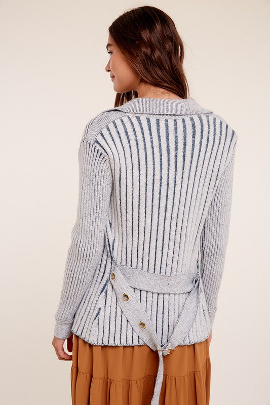 Two Tone Ribbed Cardigan Sweater
