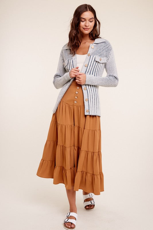 Two Tone Ribbed Cardigan Sweater