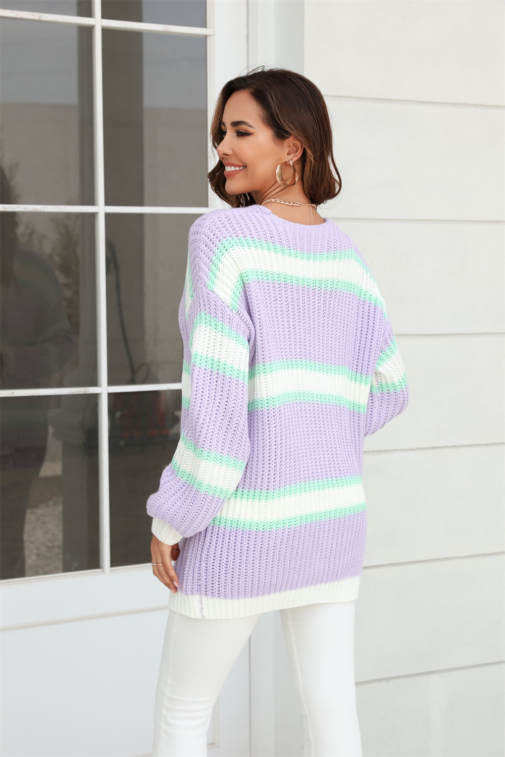 Color Block Open Front Cardigan