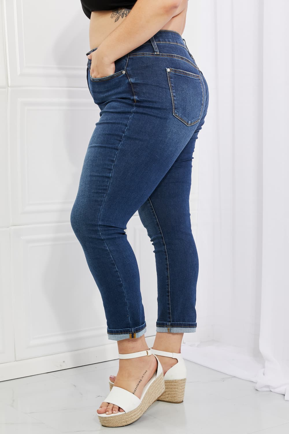 Judy Blue Crystal High Waisted Cuffed Boyfriend Jeans