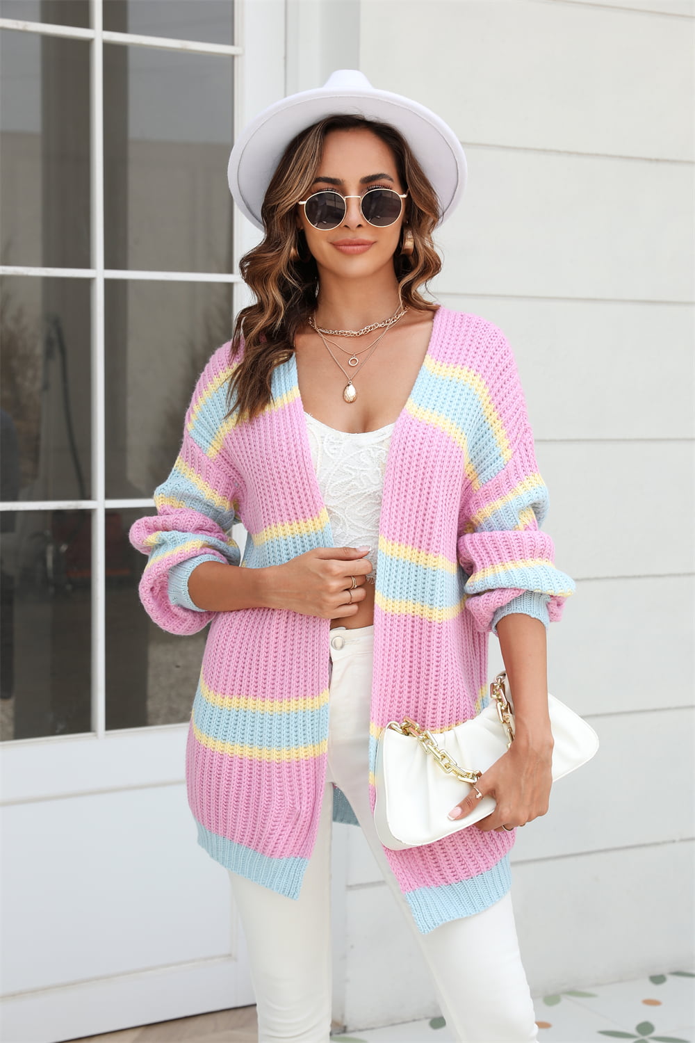Color Block Open Front Cardigan