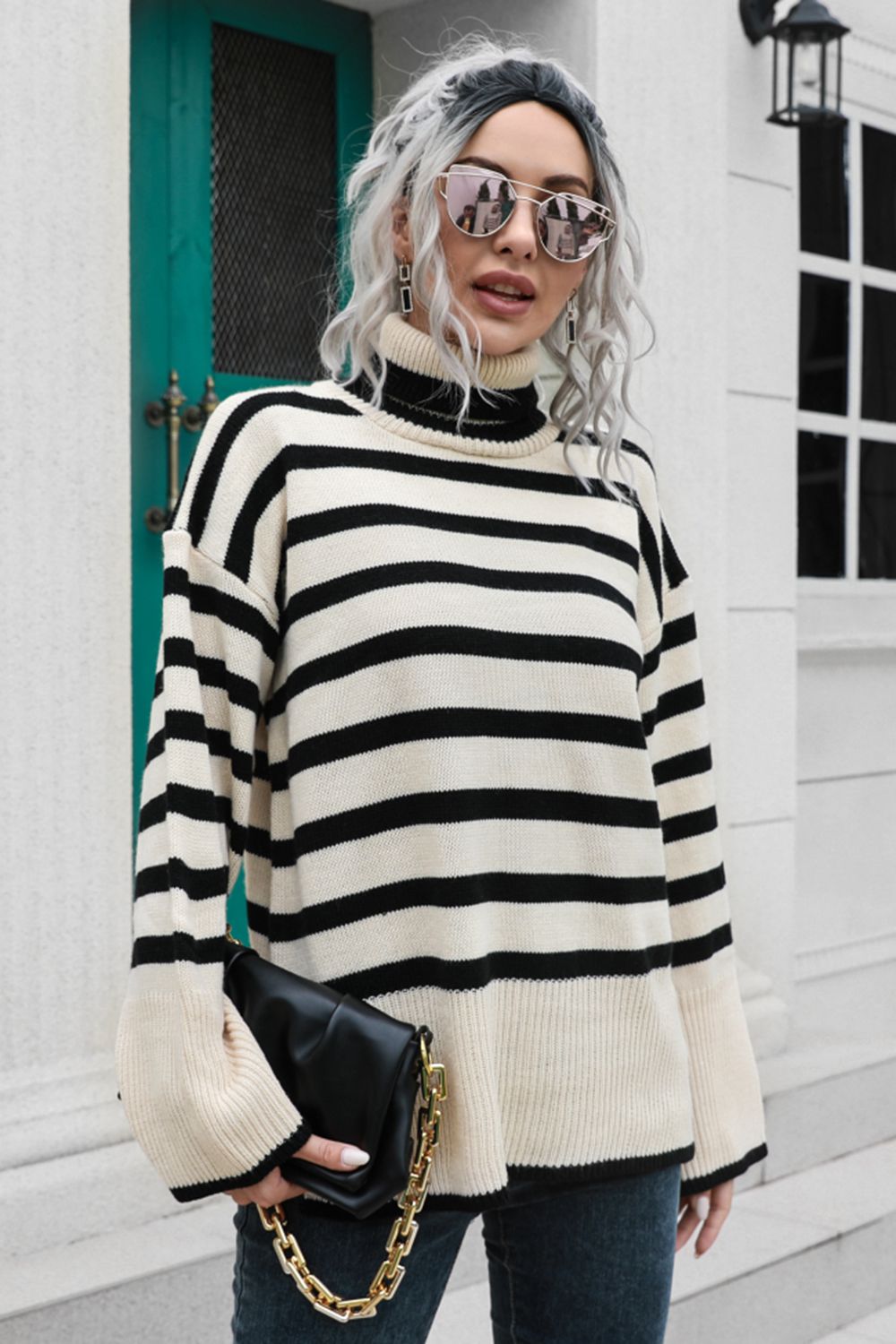 France Turtleneck Drop Shoulder Sweater
