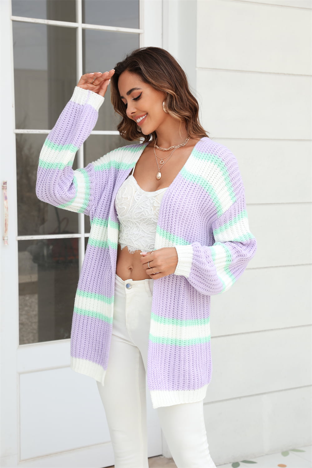 Color Block Open Front Cardigan