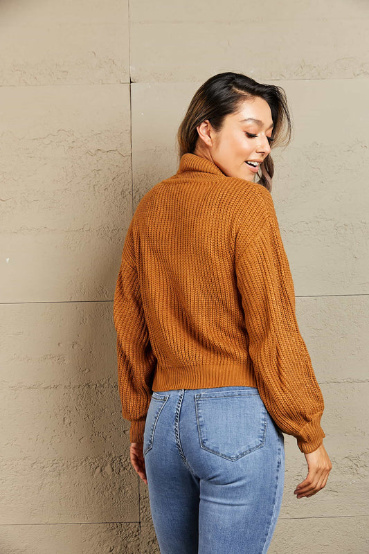 Chi Latte Turtleneck Dropped Shoulder Rib-Knit Sweater