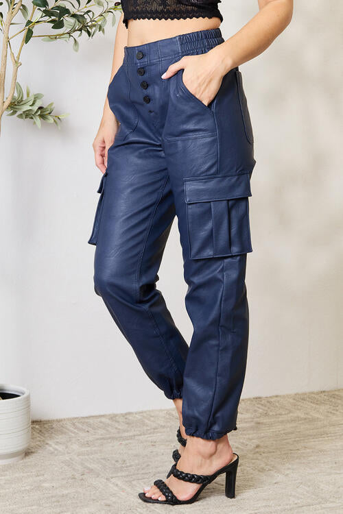 Faux Leather Cargo Joggers