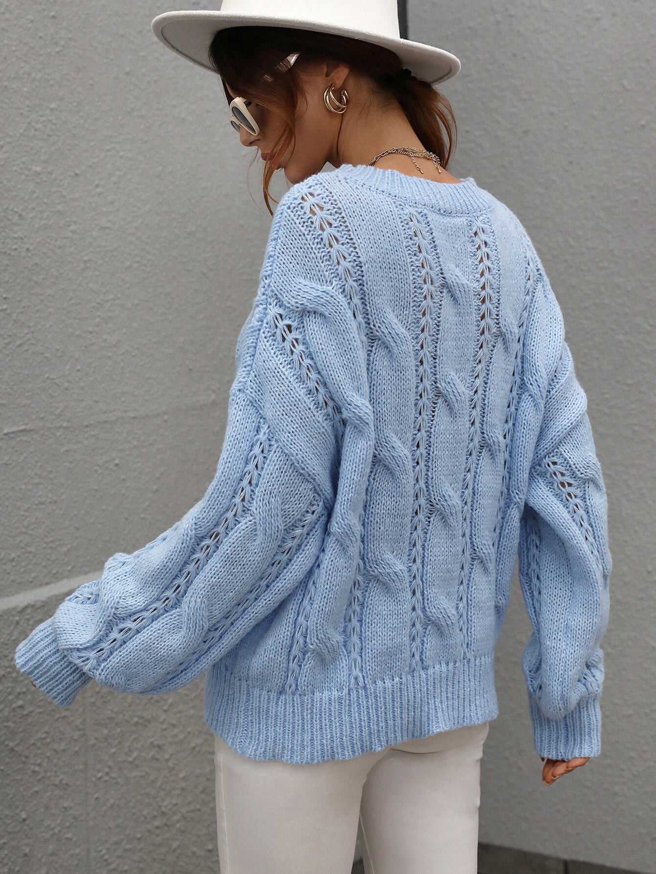 Rory Cable-Knit Openwork Round Neck Sweater