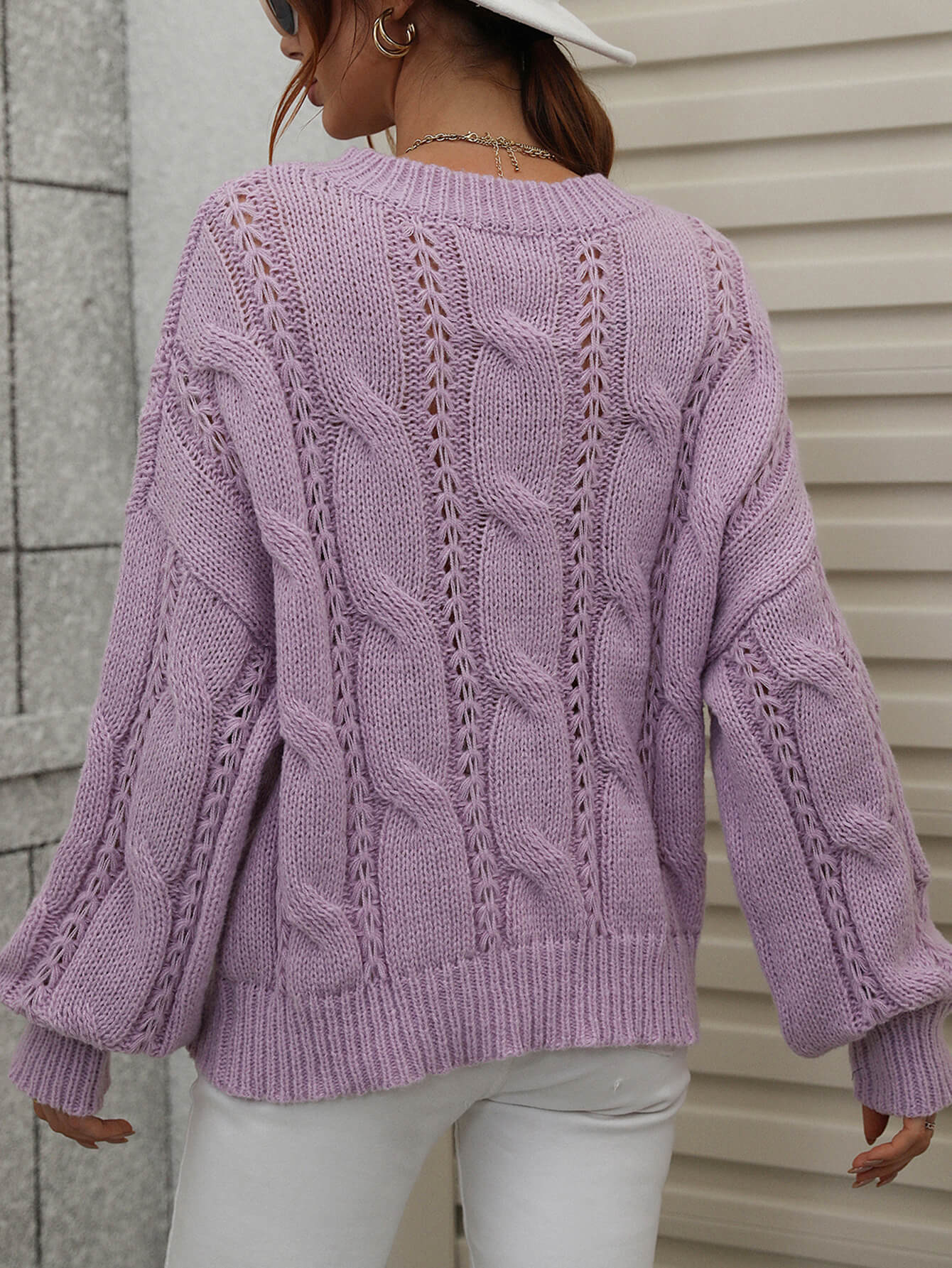 Rory Cable-Knit Openwork Round Neck Sweater