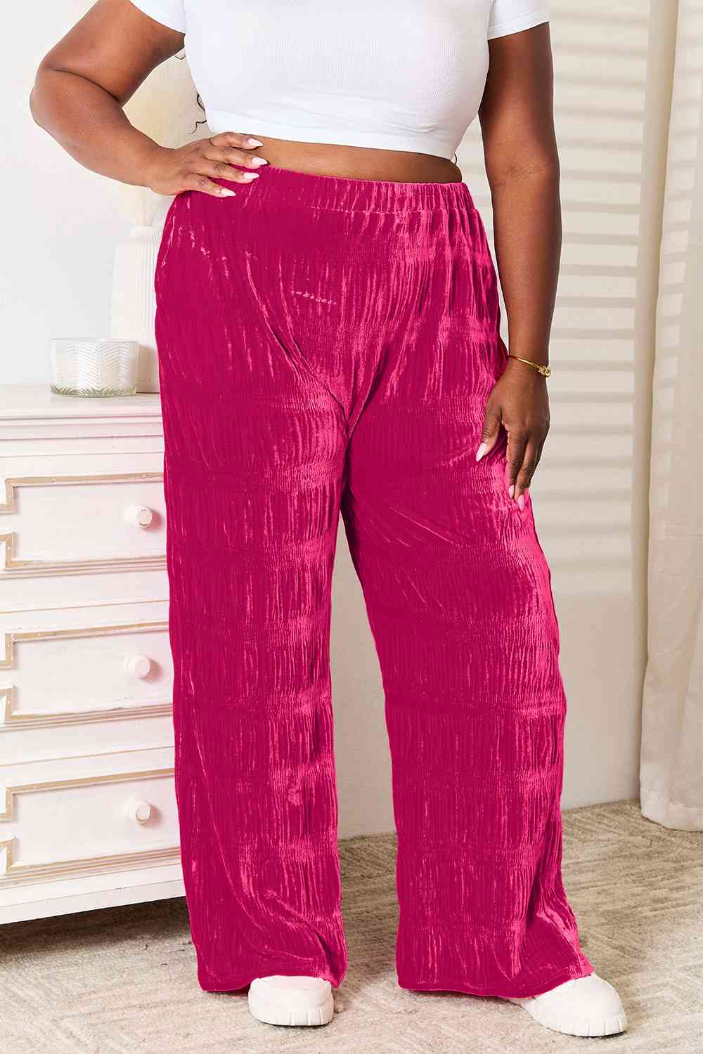 Shirring Velvet Wide Leg Pants