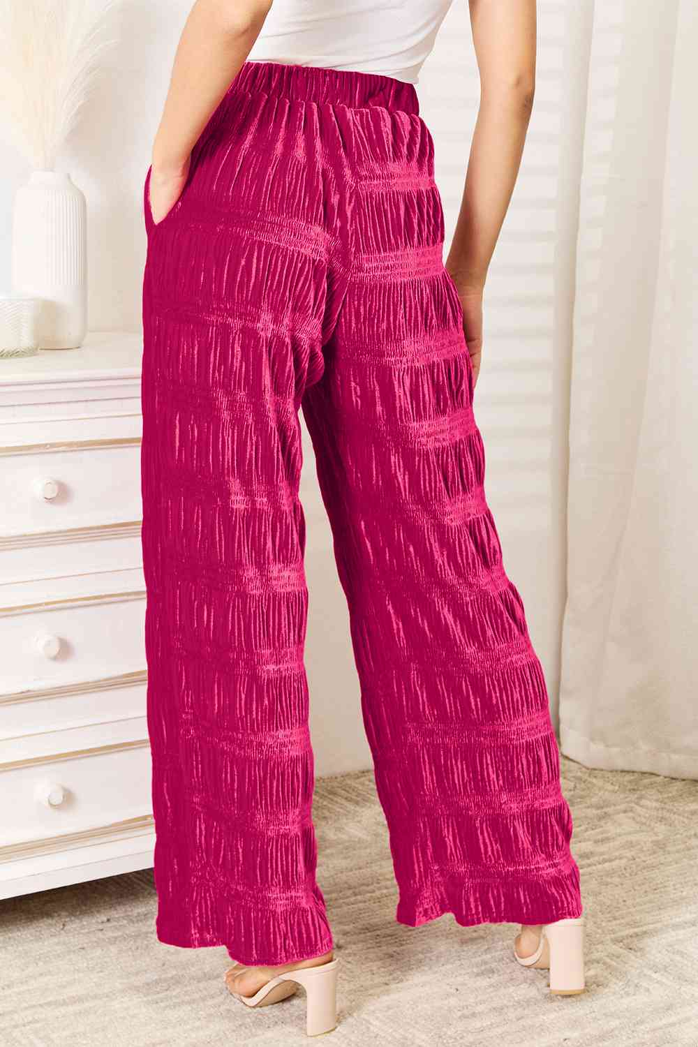 Shirring Velvet Wide Leg Pants