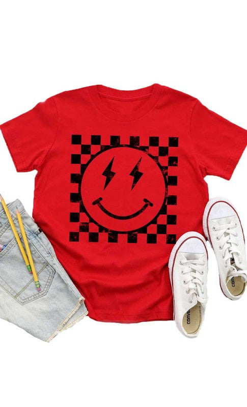 Retro Checkerboard Lightening Smiley Kids Graphic