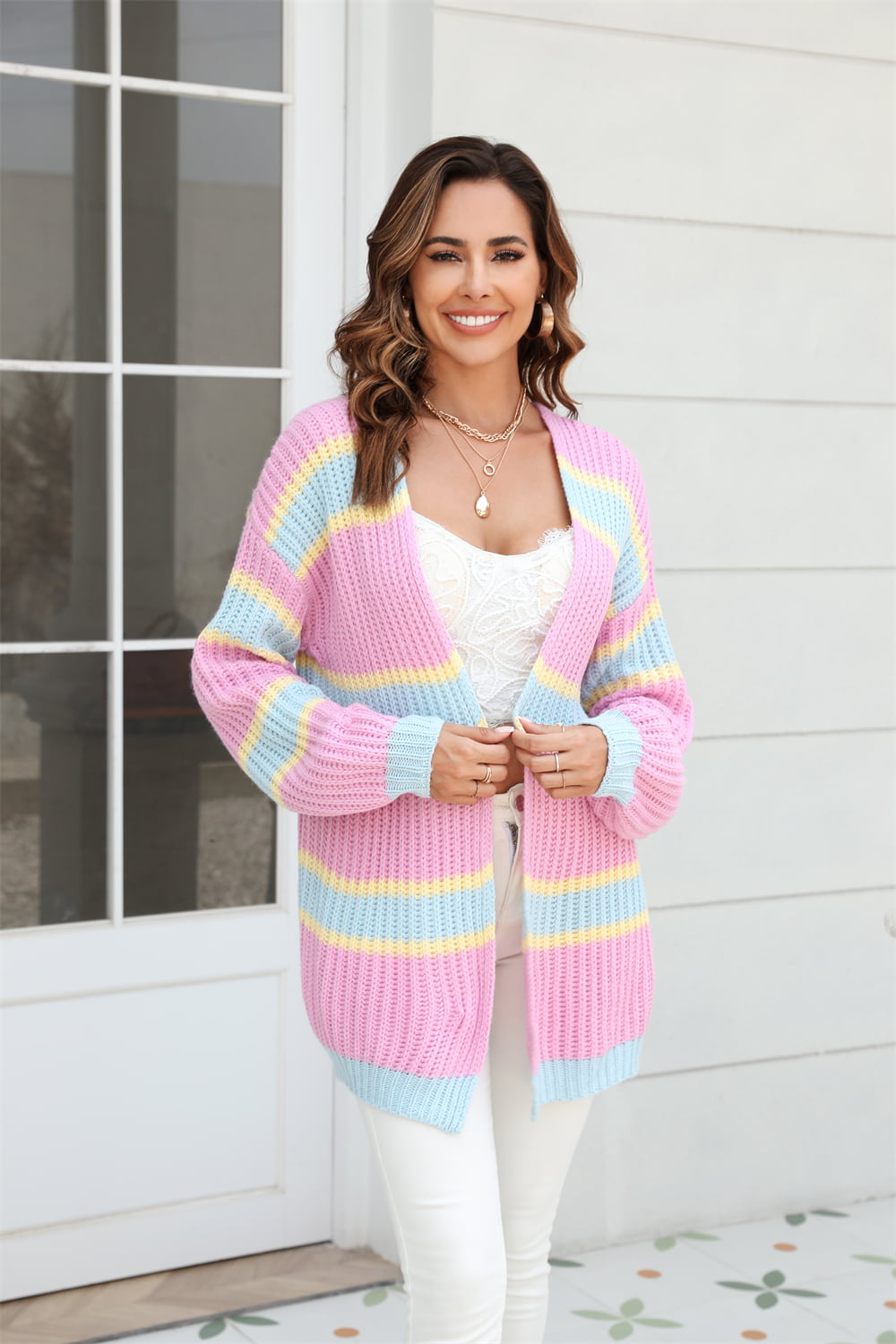 Color Block Open Front Cardigan