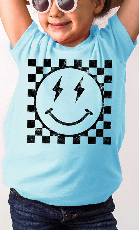 Retro Checkerboard Lightening Smiley Kids Graphic