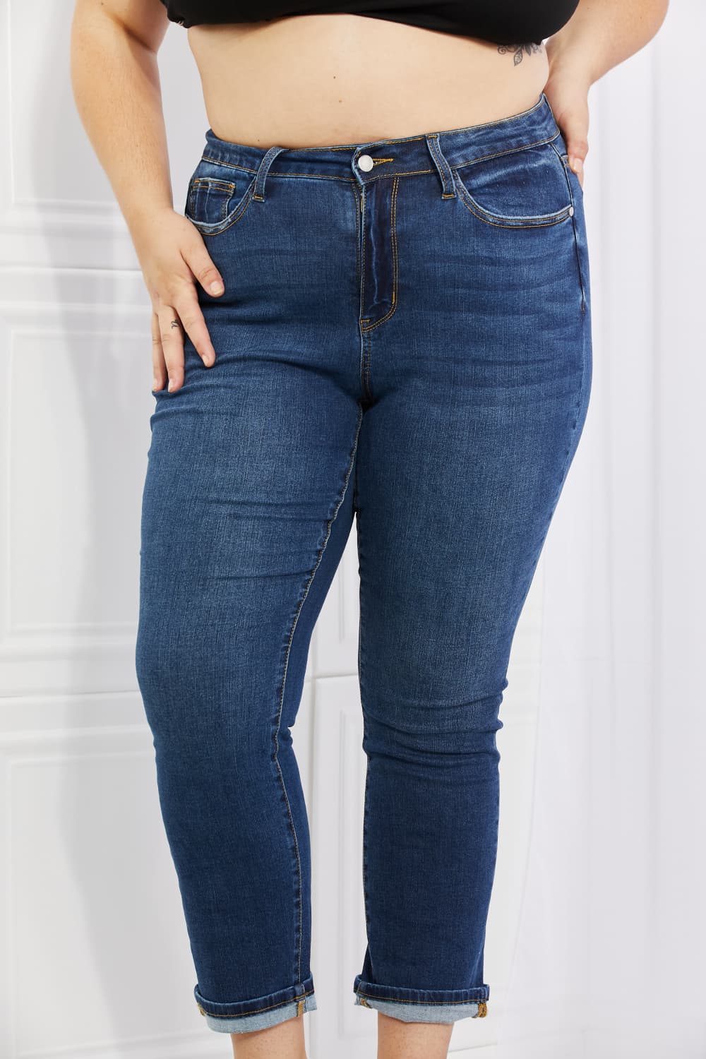Judy Blue Crystal High Waisted Cuffed Boyfriend Jeans