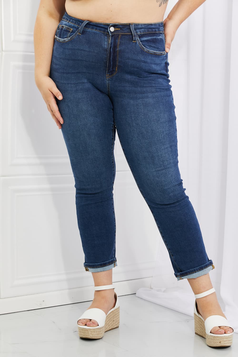 Judy Blue Crystal High Waisted Cuffed Boyfriend Jeans