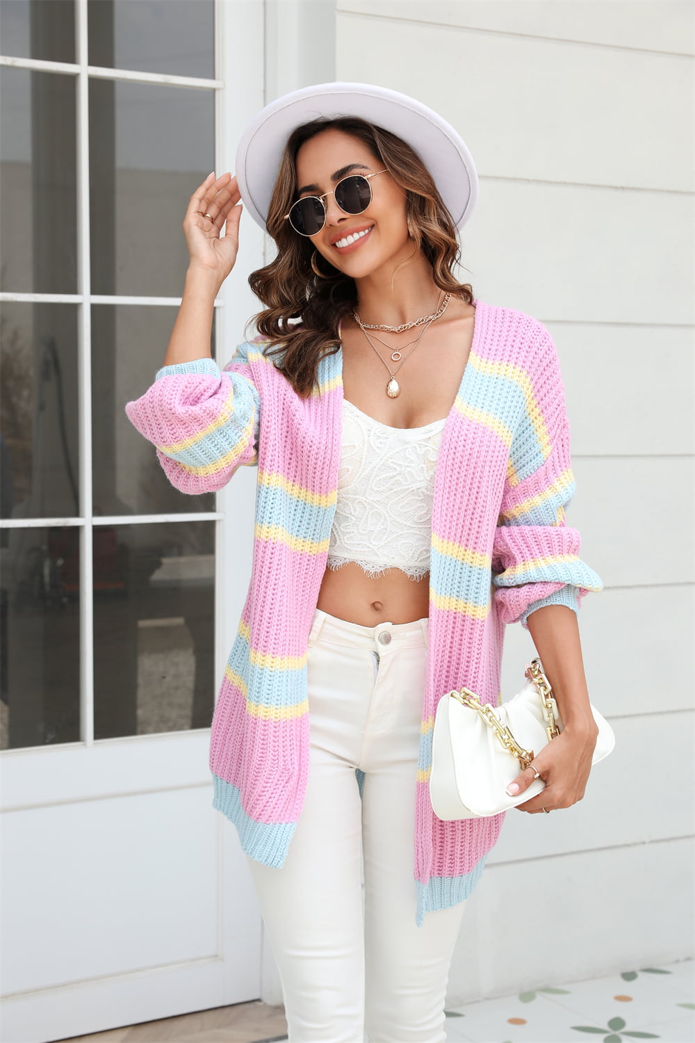 Color Block Open Front Cardigan