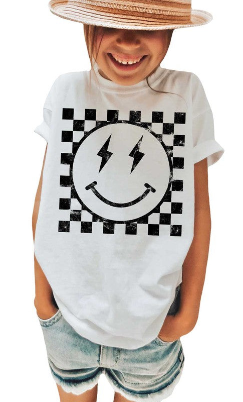 Retro Checkerboard Lightening Smiley Kids Graphic