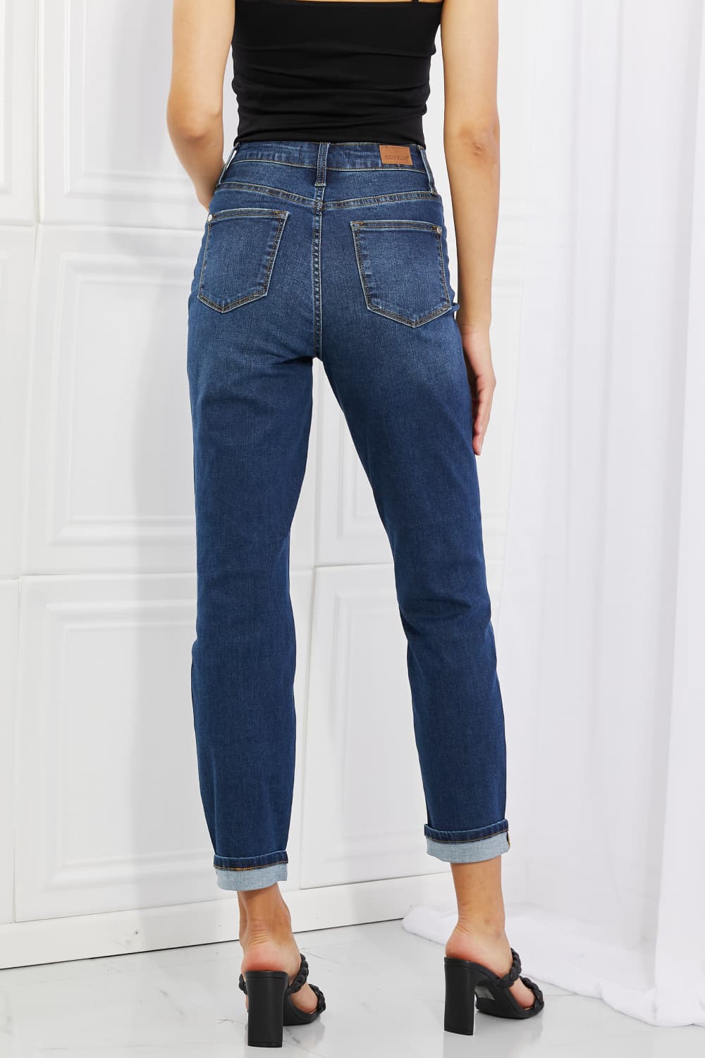 Judy Blue Crystal High Waisted Cuffed Boyfriend Jeans