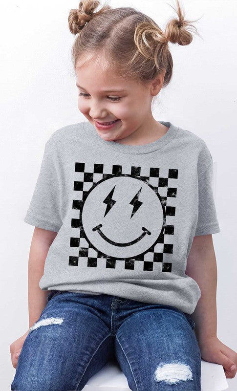 Retro Checkerboard Lightening Smiley Kids Graphic