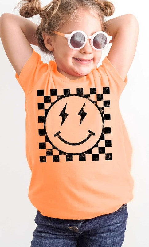 Retro Checkerboard Lightening Smiley Kids Graphic