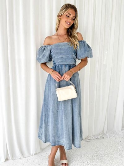Brit Balloon Sleeve Denim Dress