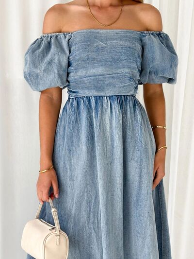 Brit Balloon Sleeve Denim Dress