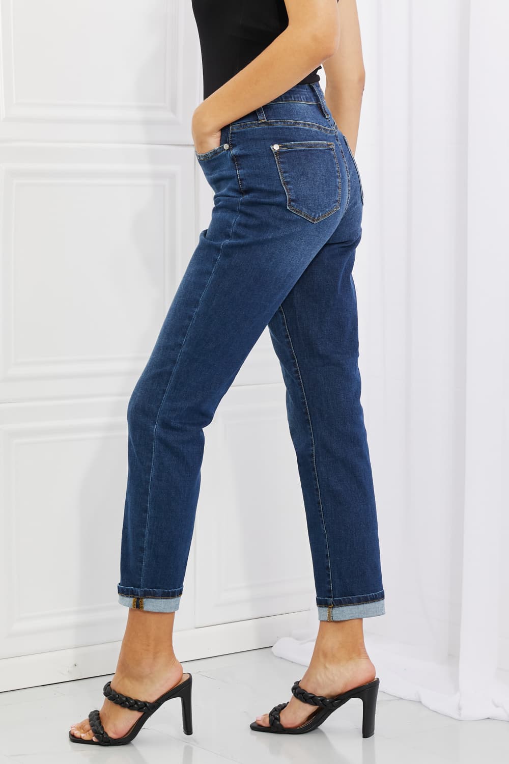 Judy Blue Crystal High Waisted Cuffed Boyfriend Jeans