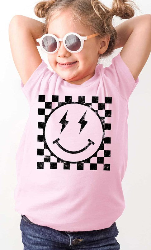 Retro Checkerboard Lightening Smiley Kids Graphic