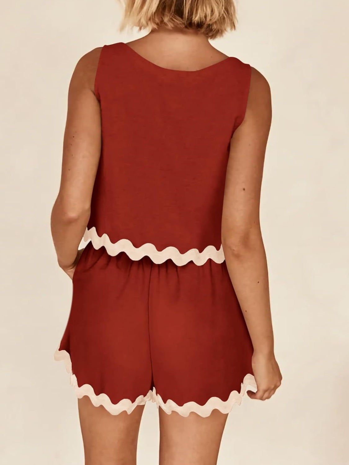 Contrast Trim Sleeveless Top and Shorts Set