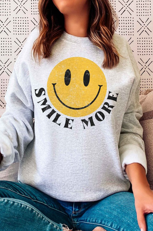 SMILE MORE HAPPY FACE GRAPHIC SWEATSHIRT