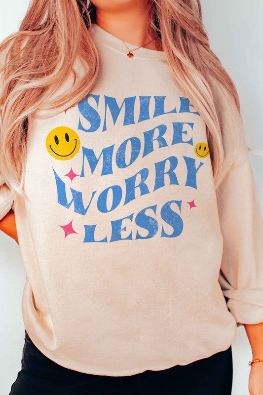 SMILE MORE WORRY LESS HAPPY FACE SWEATSHIRT