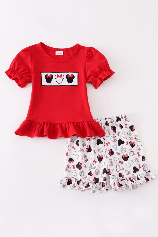 Red charactor embroidery girl set