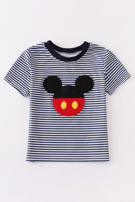 Stripe charactor french knot boy top