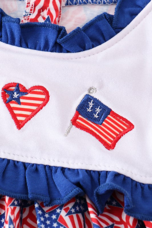 Navy patriotic flag embroidery girl set