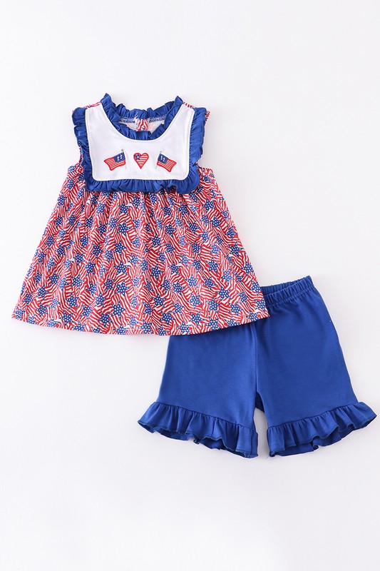 Navy patriotic flag embroidery girl set