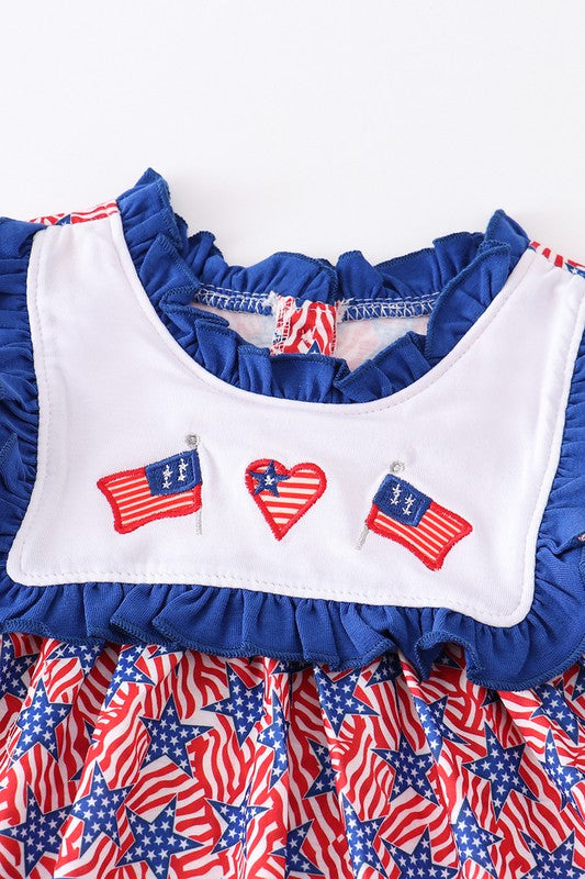 Navy patriotic flag embroidery girl set