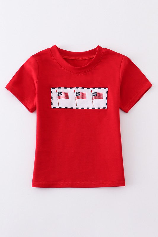 Red patriotic flag applique boy top