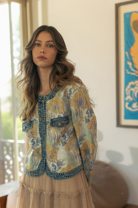 All that Blooms Contrast Button Down Jacket