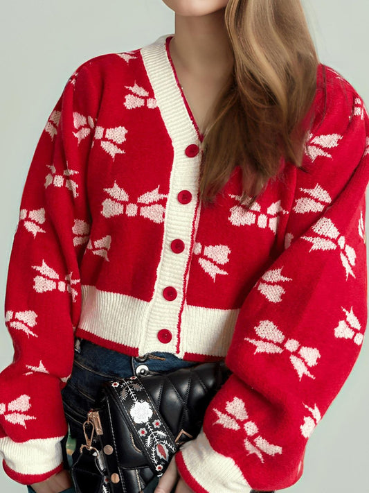 Ribbons of Red Button Down Cardigan