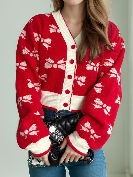 Ribbons of Red Button Down Cardigan