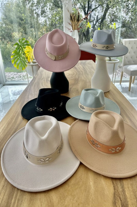 Structured wide brim Fedora with Embellishment