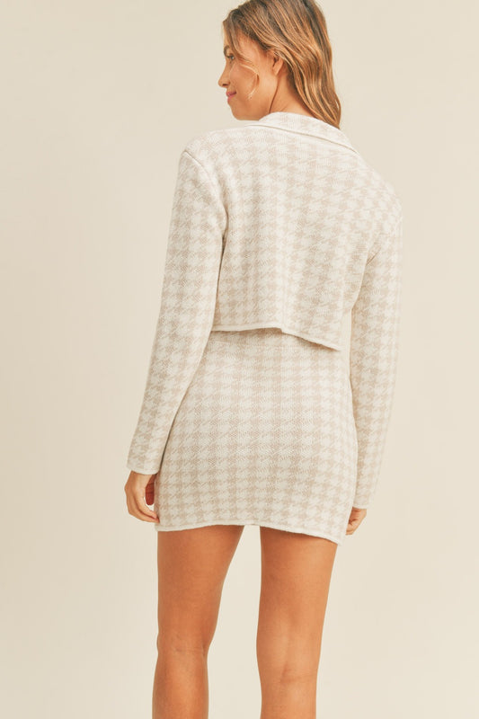 Houndstooth Knit Cardigan and Mini Skirt Set