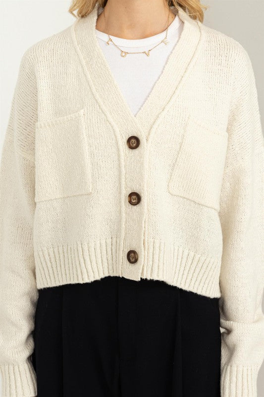 That Cozy Feeling Cream Knit Button-Up Cropped Cardigan