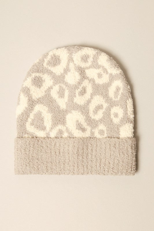 Kid's Leopard Print Soft Ribbed Cuff Beanie Hat