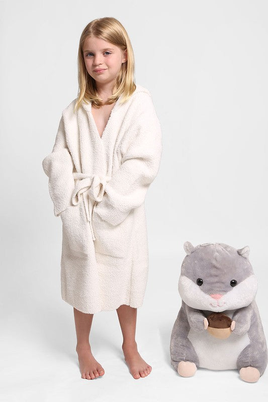 Children's Solid Luxury Soft Hooded Robe w Pocket