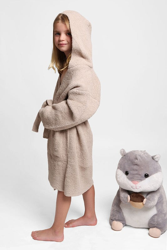 Children's Solid Luxury Soft Hooded Robe w Pocket