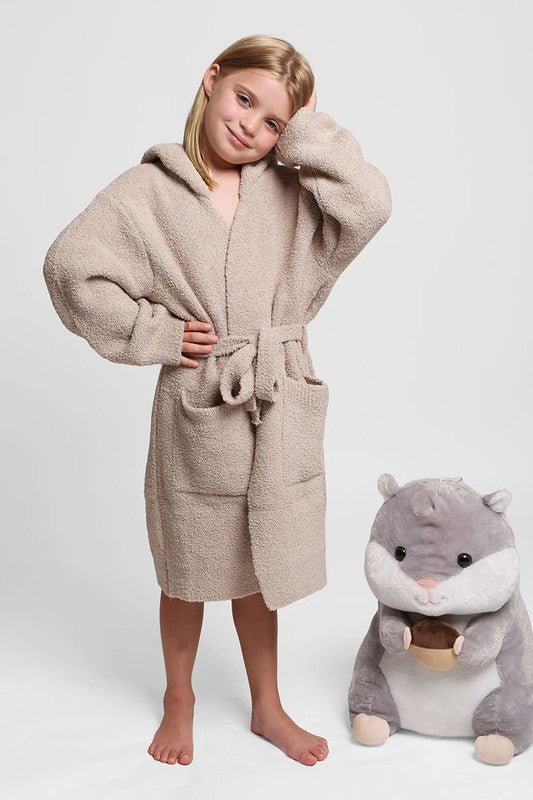 Children's Solid Luxury Soft Hooded Robe w Pocket