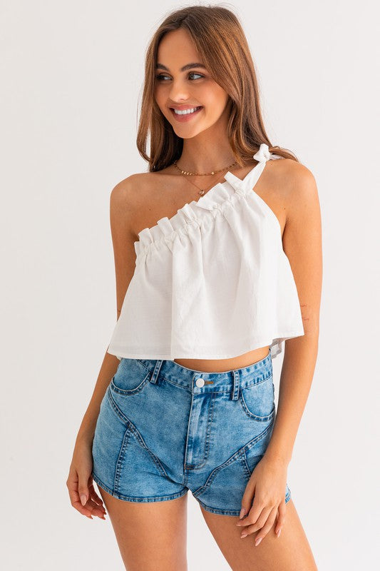 ASYMMETRICAL RUFFLE CROP TOP