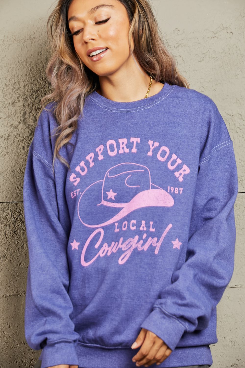 "Support Your Local Cowgirl" Oversized Crewneck Sweatshirt