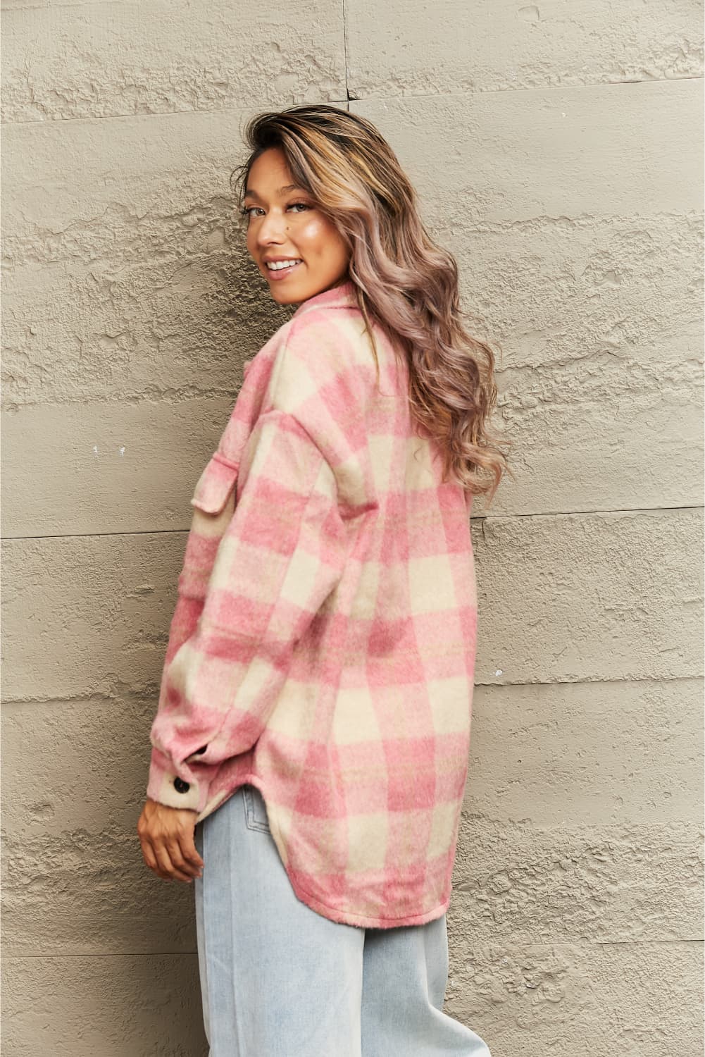 Pink plaid jacket top